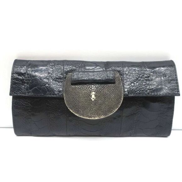 Nearly NEW R&Y Augousti Clutch Black Snakeskin & Stingray bag clutch - Picture 1 of 10